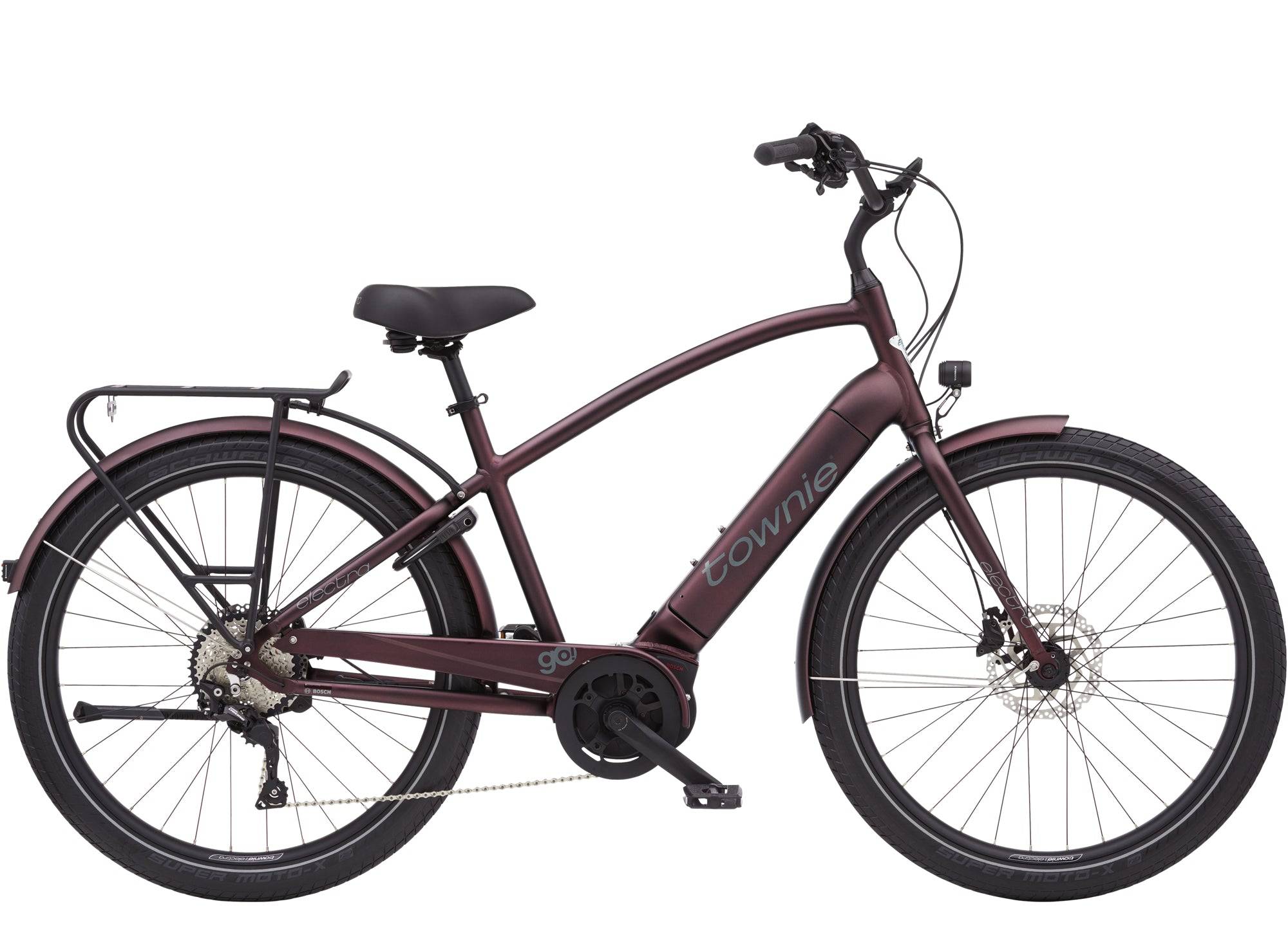 Electra Townie Path Go! 10D EQ step-over e-hybrid bike with Bosch motor and 27.5-inch tires, featuring a comfortable upright design.