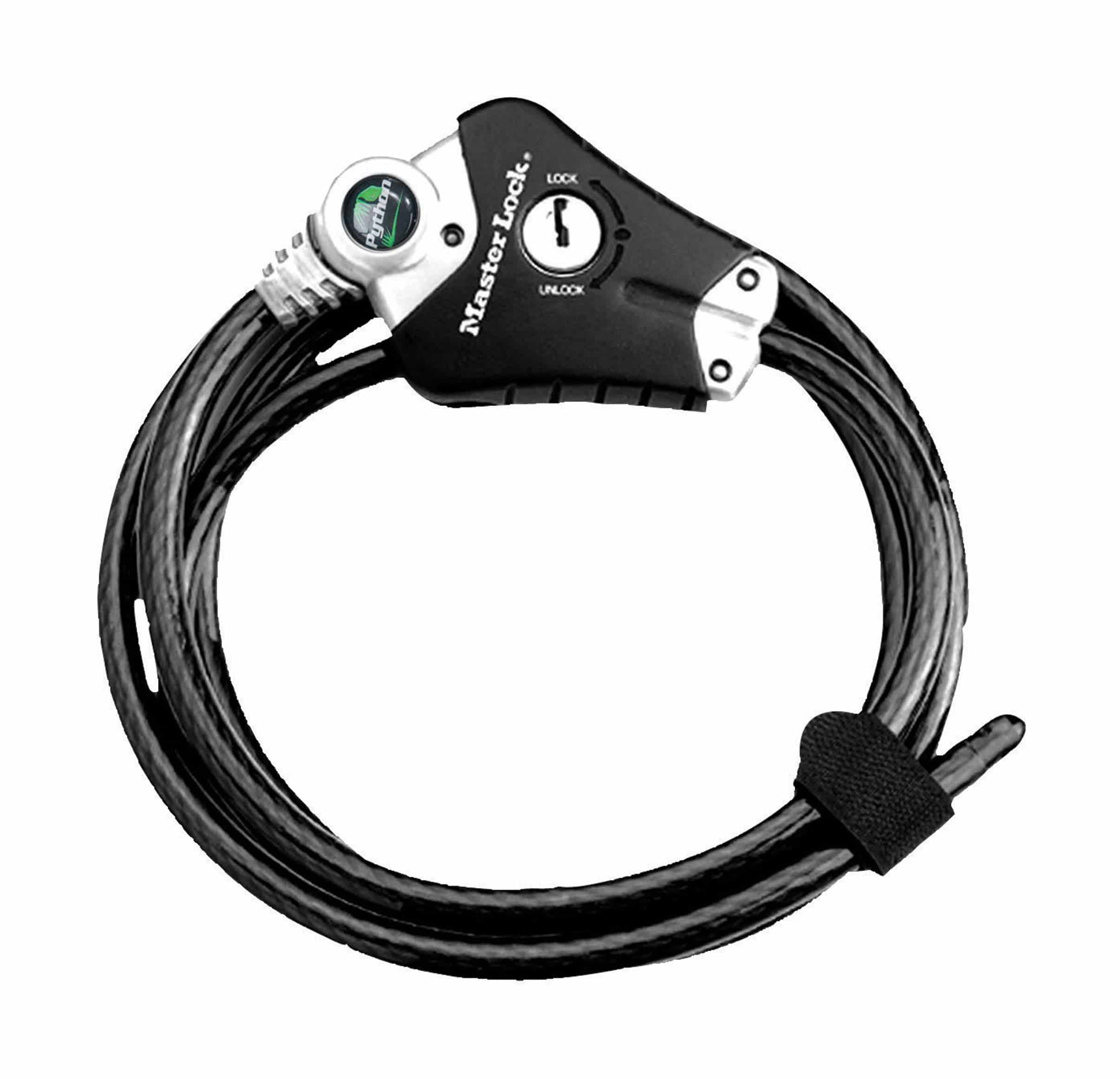 Master Lock Python adjustable security cable, 1.8m x 10mm braided steel, versatile lock for securing valuables or equipment
