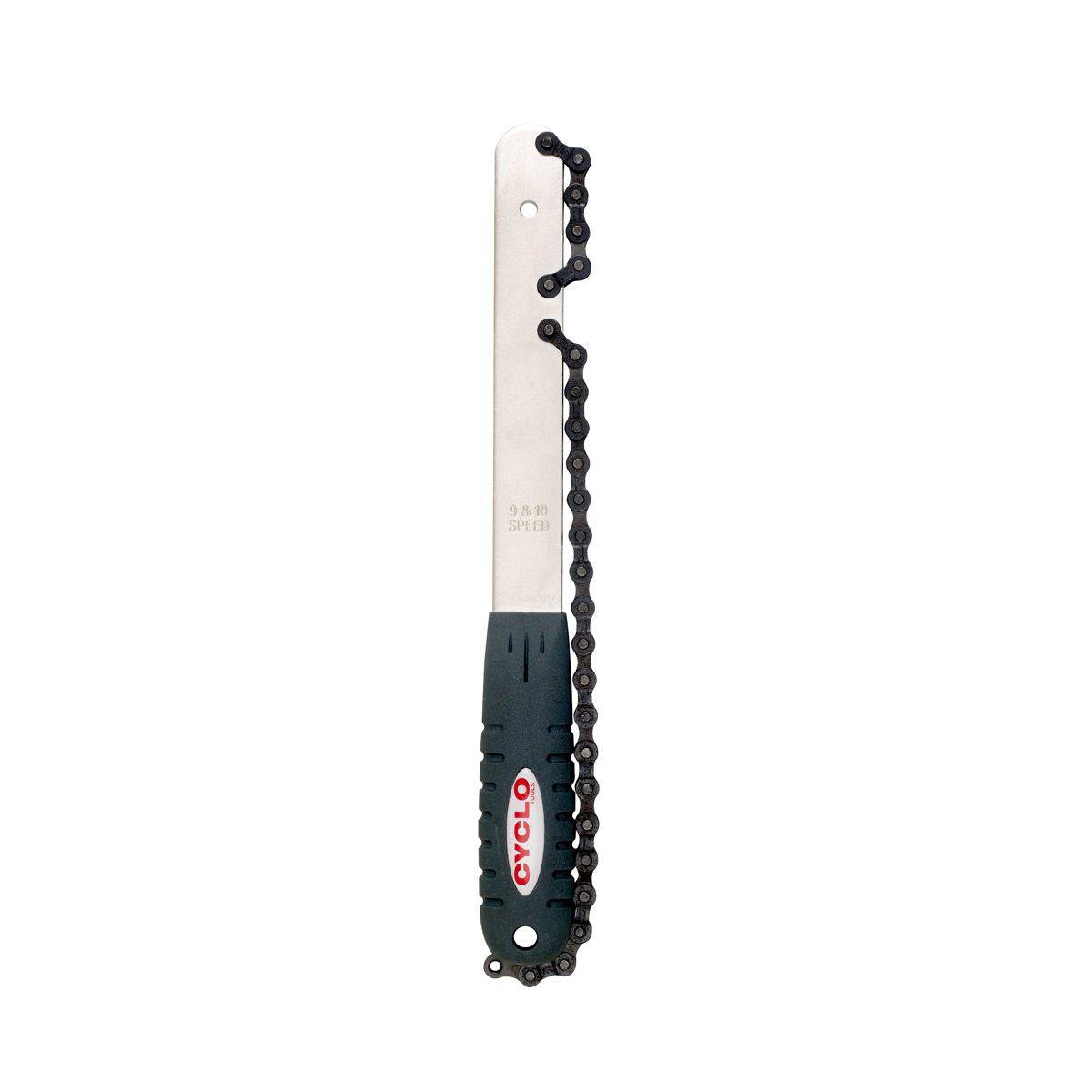 Cyclo Tools workshop chain whip tool for 9 and 10-speed sprocket removal and installation, with sturdy handle and metal claw.