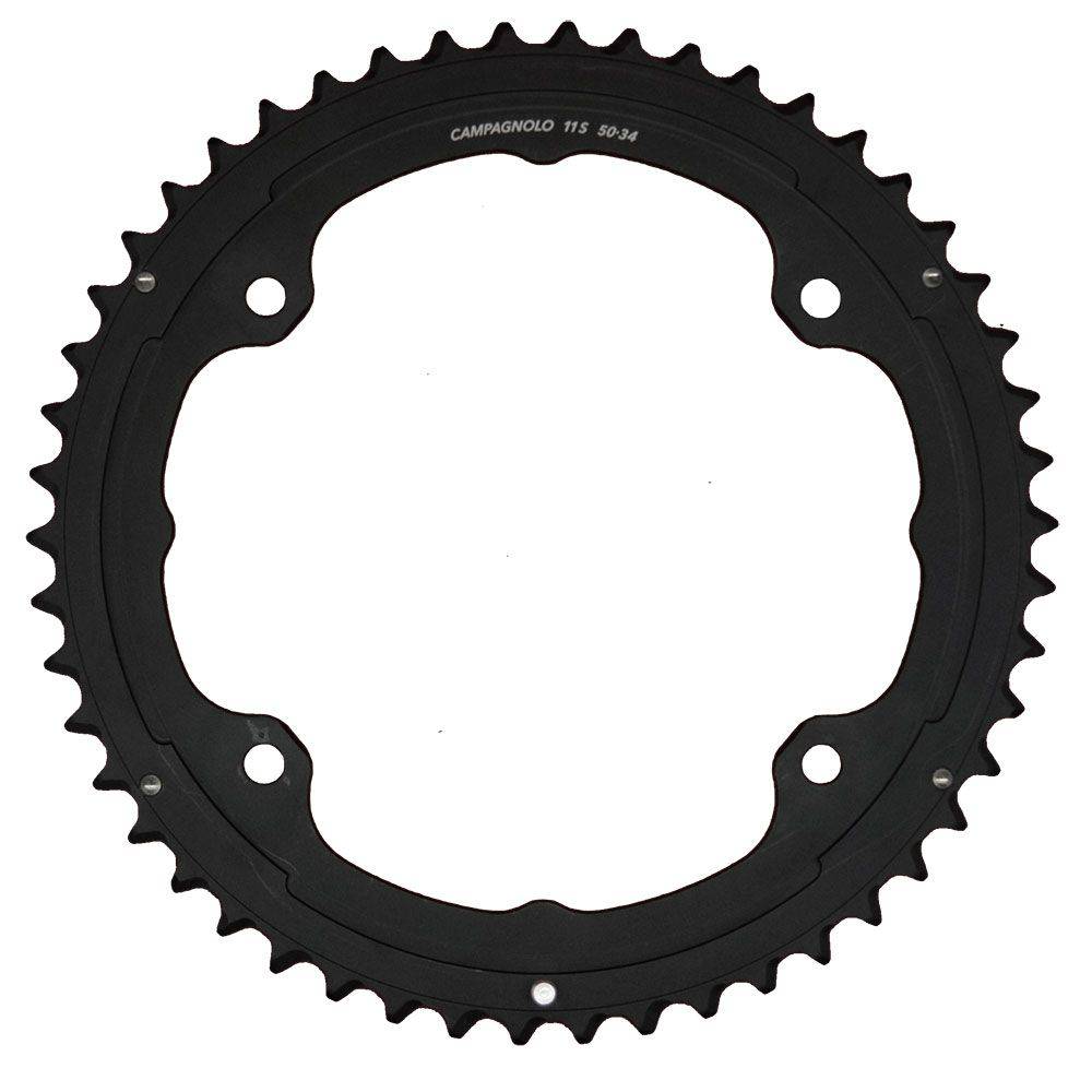 Campagnolo Potenza 11-speed 50T black road bike chainring with 34T inner gear, component for cycling drivetrain.