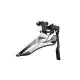SRAM Rival 22 front derailleur with yaw braze-on and chain spotter for road and cyclocross bikes, showing the derailleur mounted and chain guide.