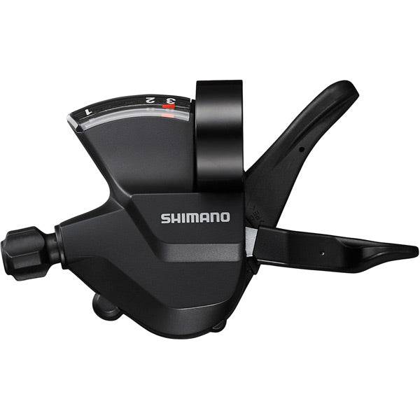Shimano SL-M315-L 3-speed left hand shift lever with optical gear display and barrel adjuster for bike components.