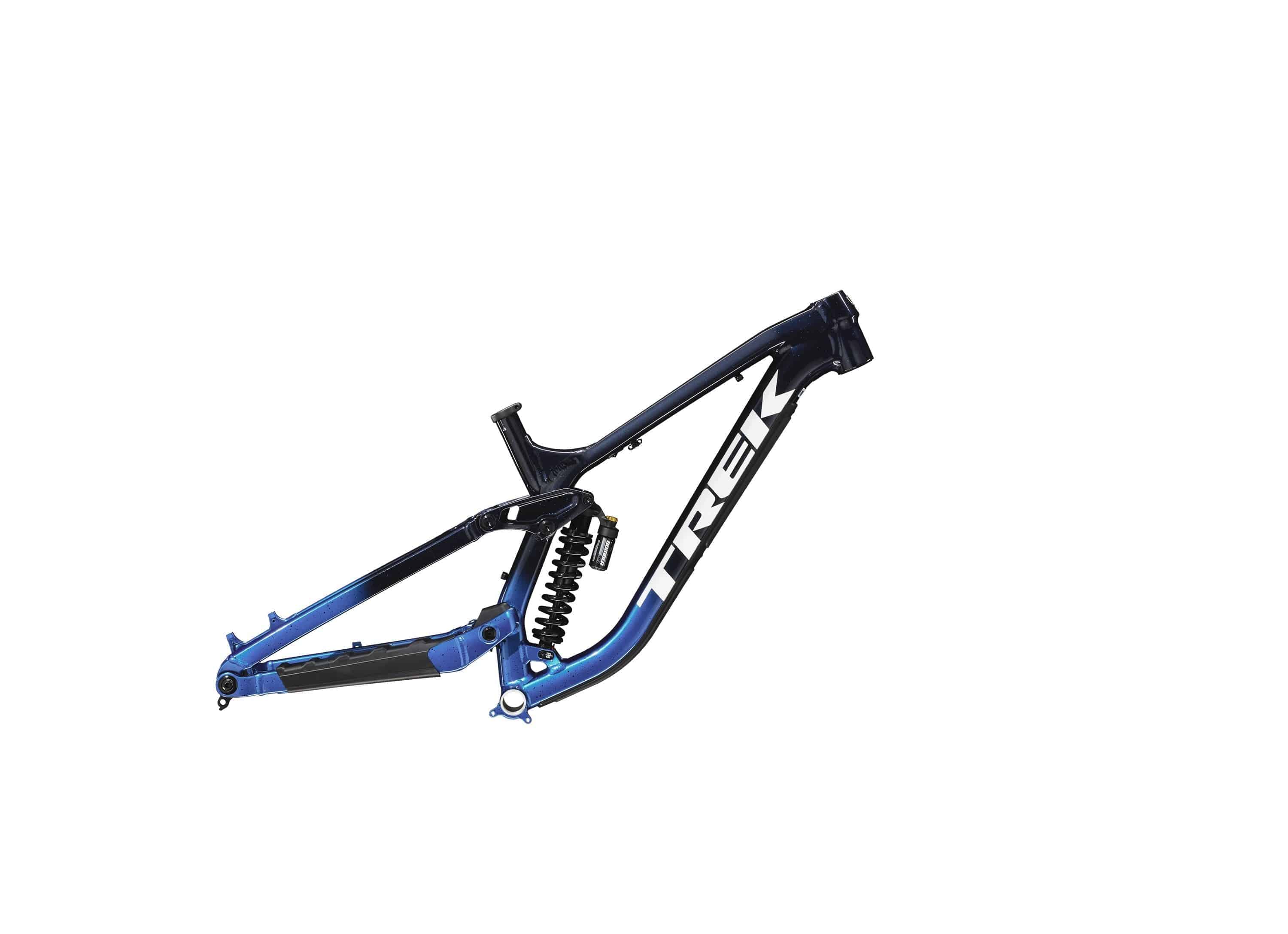 Trek Session AL MTB frameset with high pivot suspension for trail control, showing the sleek aluminum frame with suspension components.