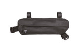 Topeak Midloader bike pannier bag with water-resistant fabric and adjustable storage capacity from 3L to 6L, mounted on bike frame.