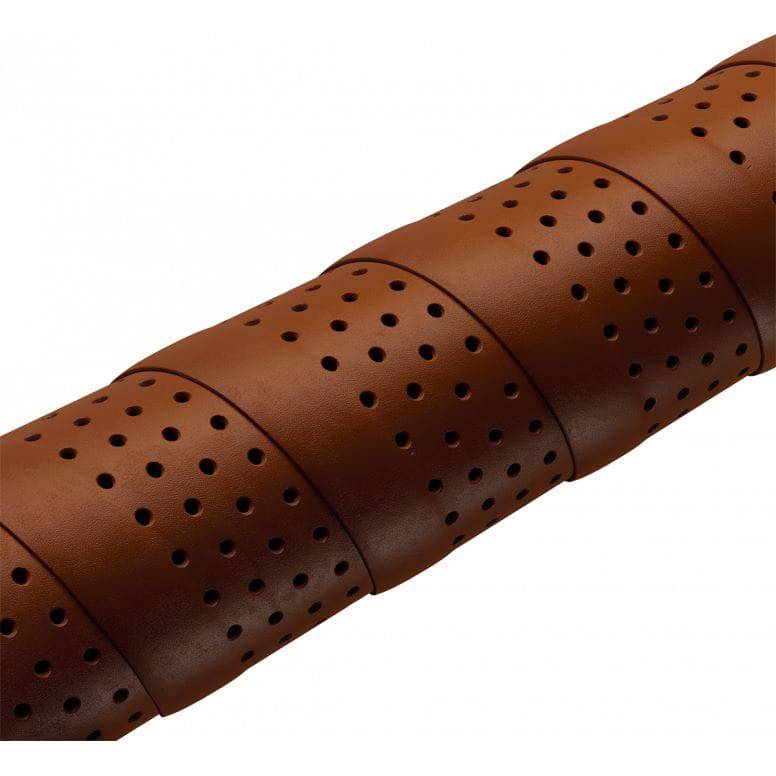 Brooks leather bike handlebar tape with perforated natural leather grip wrap for comfortable cycling control.