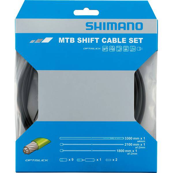 Shimano XT M8000 MTB gear cable set with OPTISLICK stainless steel inner cables in black, designed for mountain bike shifting components.