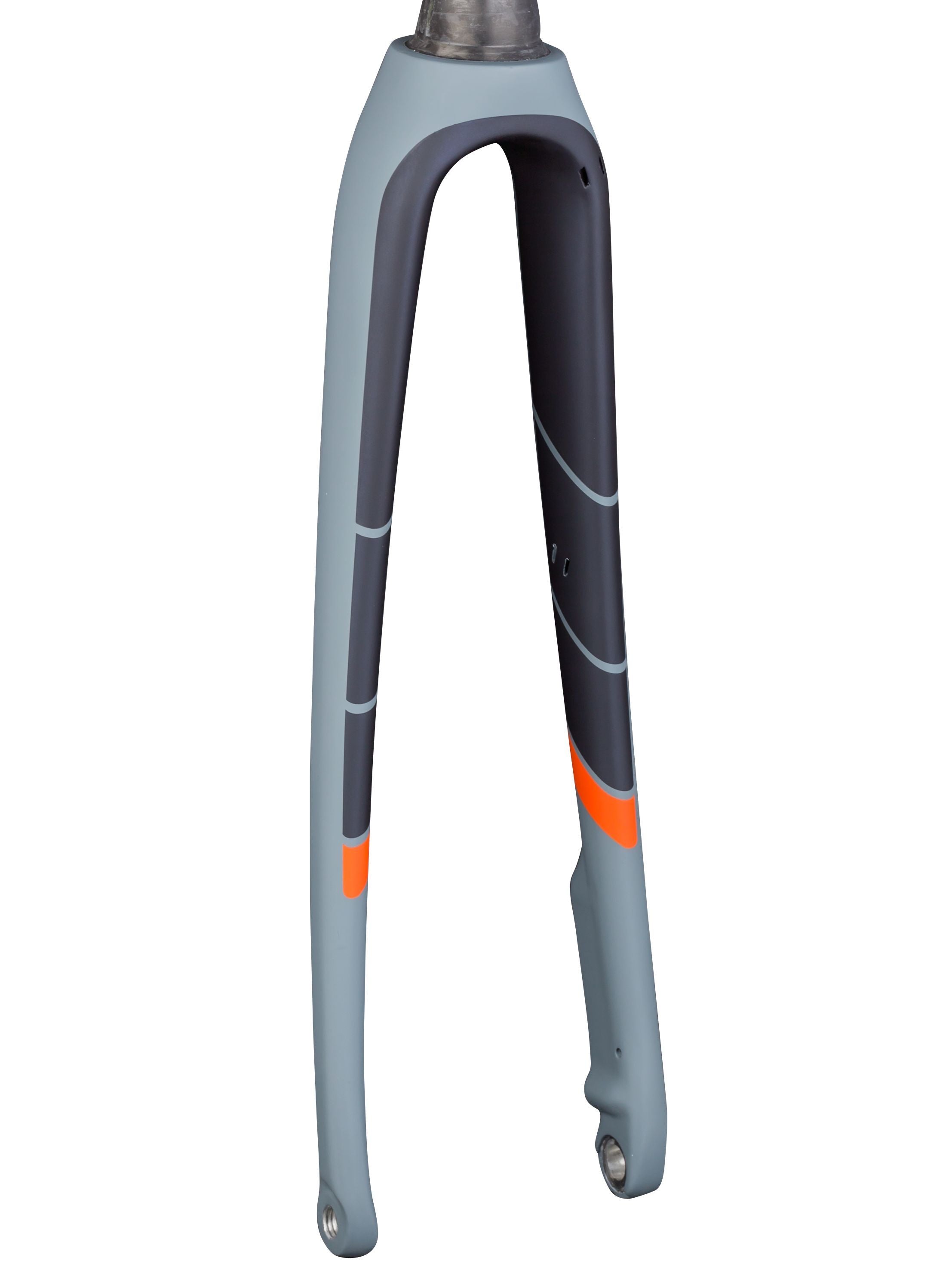 Trek Domane SL 8 700C road bike forks compatible with disc and rim brakes, showing sleek carbon design and mounting points.