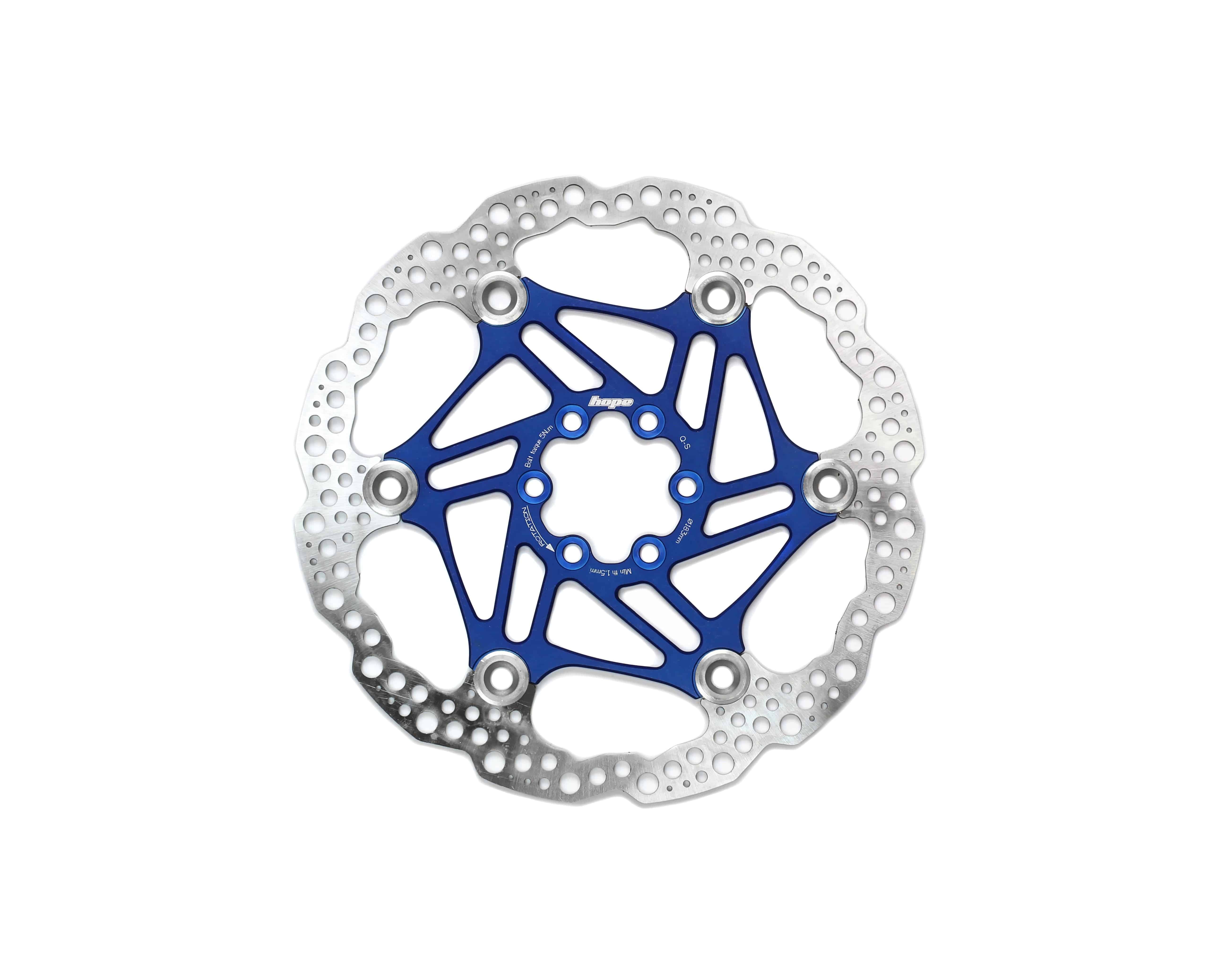 Hope Universal 6 Bolt Floating Disc Rotor for mountain bike braking, showing the metal rotor with bolt holes and branding.