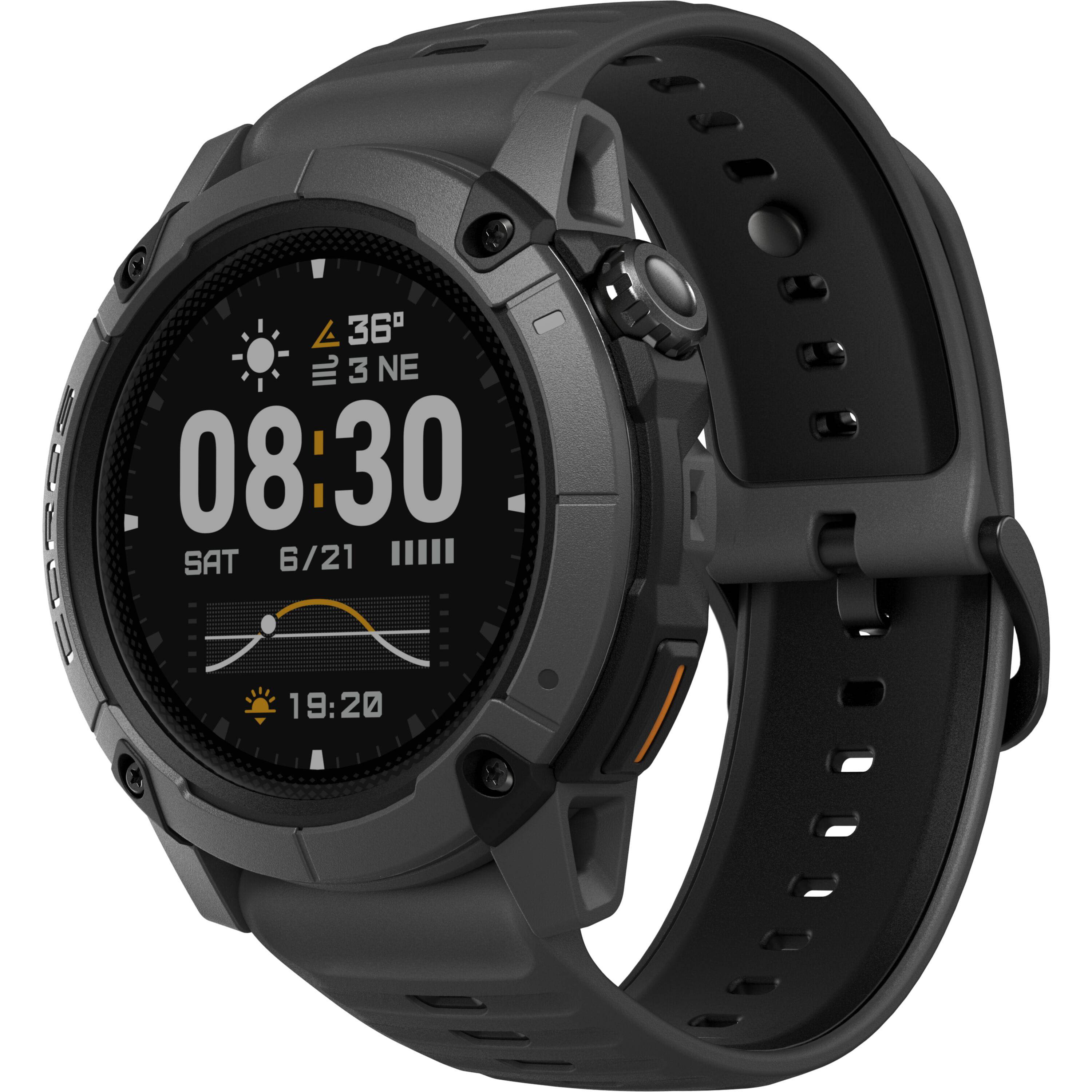 Coros Nomad outdoor GPS watch in dark grey with adventure journal and over 40 sport modes, designed for outdoor activities.
