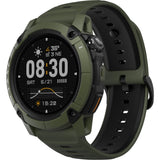 Coros NOMAD outdoor GPS watch in green with digital display, showing sport modes and adventure journal features.