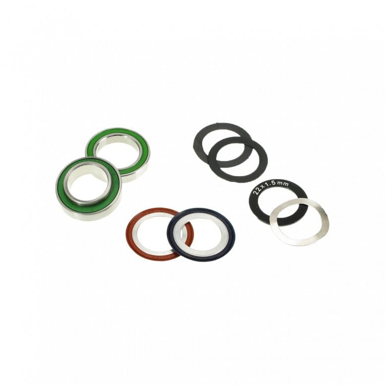 Enduro Bearings BSA Bearing Kit ABEC-3 silver for SRAM GXP bottom brackets, showing the bearings and packaging.