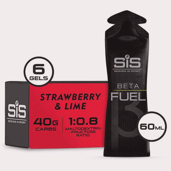 Science In Sport Beta Fuel Energy Gels isotonic endurance carbs in a 6-pack, designed for athletic performance and energy boost.