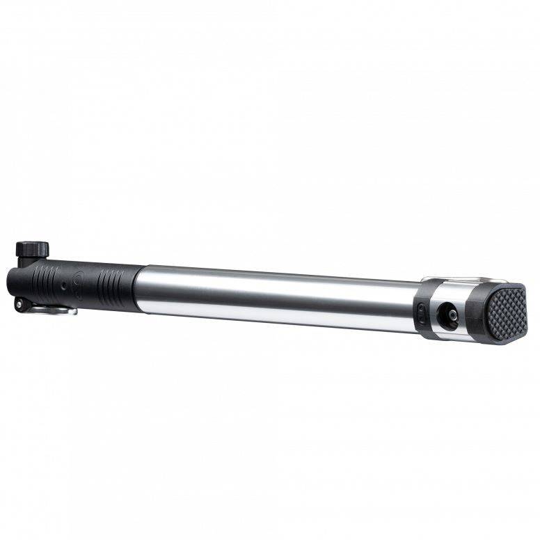 Crankbrothers Klic Mini Floor Pump in silver and black, portable bike pump with magnetic hose, accessories for bike maintenance