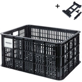 Large Basil Basil Bicycle Crate MIK 40L black recycled synthetic bike basket mounted on a bicycle.
