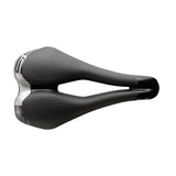 Selle Italia S5 Superflow commuter saddle in black with gel padding and reflective inserts, designed for comfortable cycling.