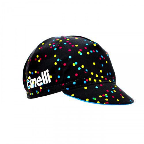 Cinelli Caleido Spots cycling cap, lightweight breathable headwear with colorful spot pattern, designed for cycling comfort and style.