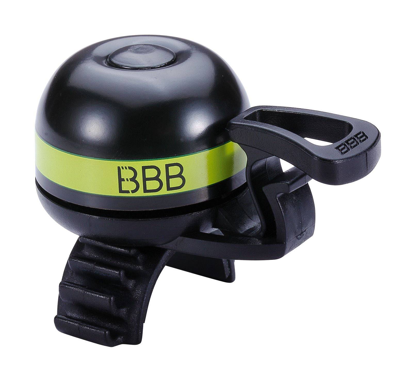 BBB Horns & Bells EasyFit Deluxe bike bell with quick-release mount, shown on a bicycle handlebar for easy riding alerts.