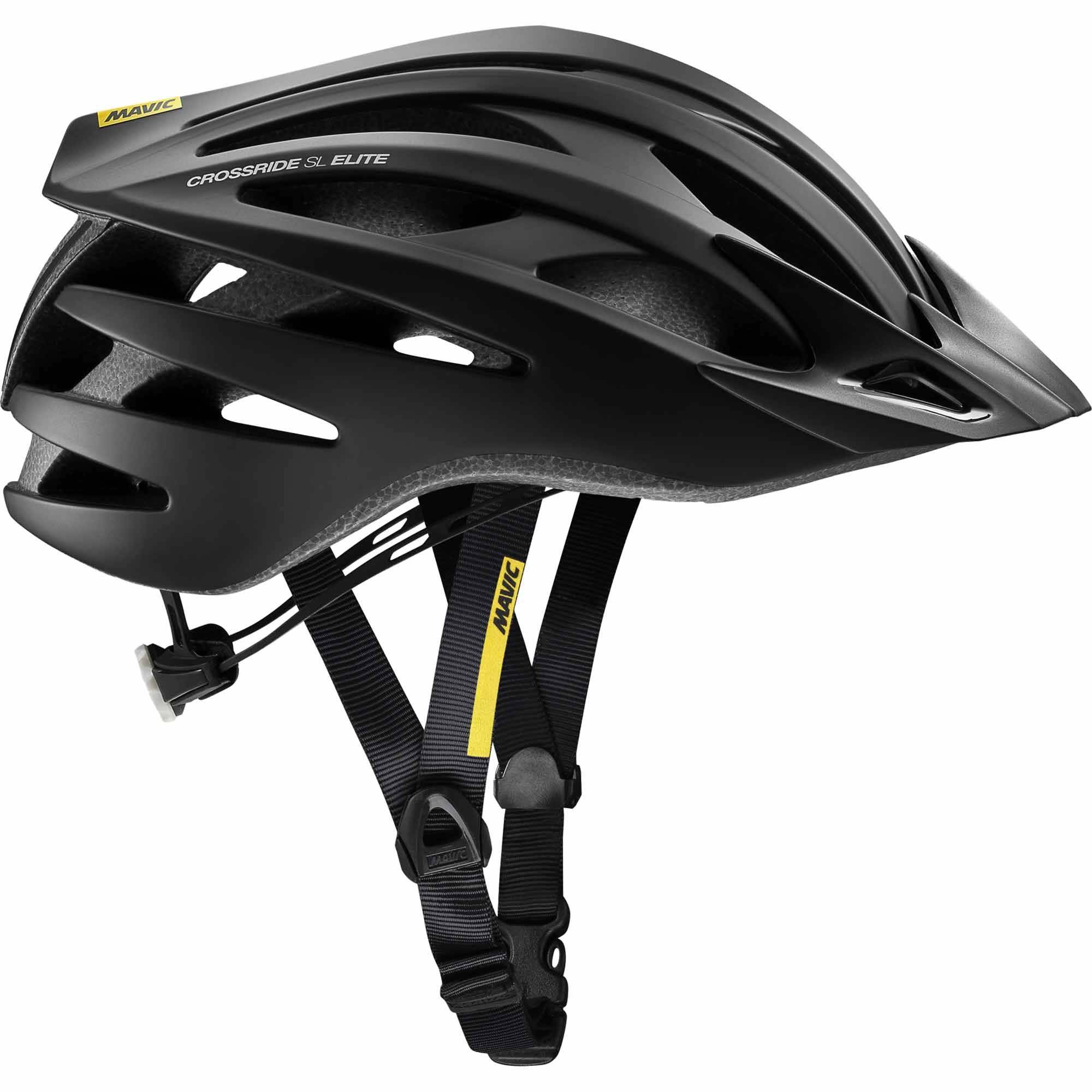 Mavic Crossride SL Elite black helmet designed for gravel and cross-country riding, with ventilation and adjustable straps.