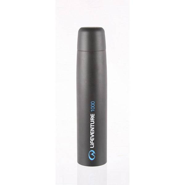 Lifeventure 1000ml graphite stainless steel vacuum flask with insulated design, shown with a sleek, durable bottle for hot and cold drinks.