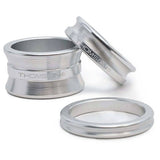 Thomson Silver Spacer Kit with 20mm, 10mm, and 5mm spacers for bike stem adjustment, designed for precise bike fit.
