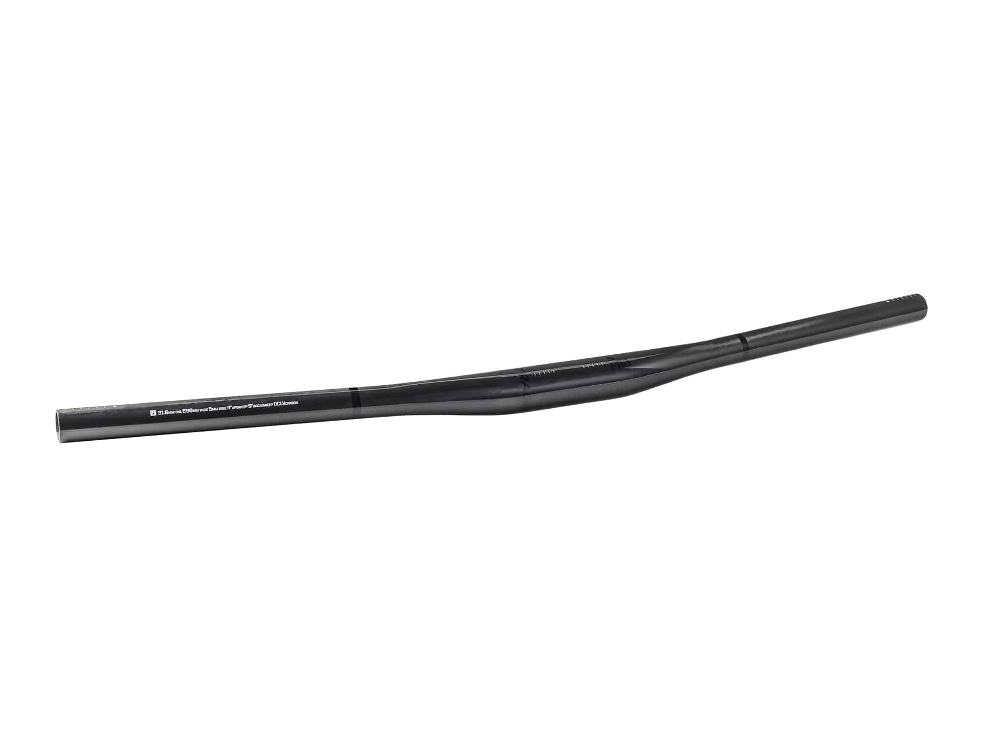 Bontrager Urban 31.8mm carbon cruiser handlebar in black, 690mm length with 5mm rise for bicycle components.