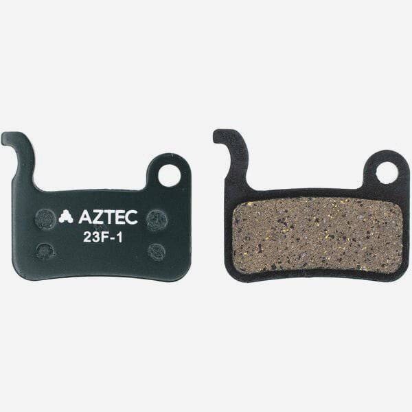 Aztec e-Bike disc brake pads for Shimano XTR M975, M965, M966, Saint M800 mountain bike components, shown in a close-up image.