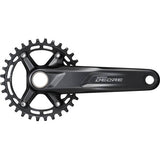 Shimano Deore FC-M5100 10/11-speed MTB chainset with 52mm chainline and HollowTech II design, shown from the side.