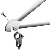 M Part Cube Gear Hanger, durable bike frame protector component, shown attached to a bicycle frame for replacement.