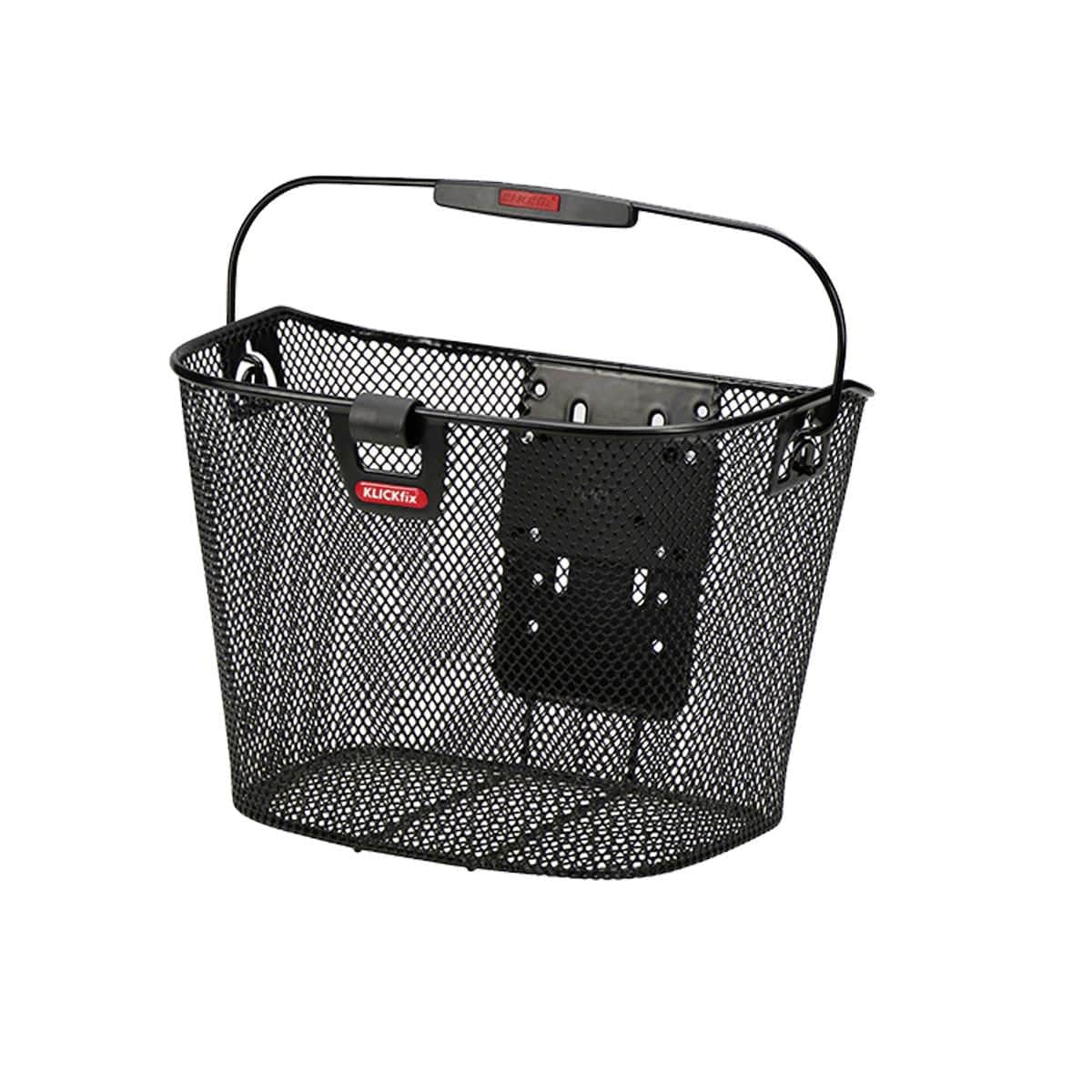 Rixen-Kaul KlLICKfix Unilux 16L black bike basket with light holder mounted on a bike for accessories and storage.