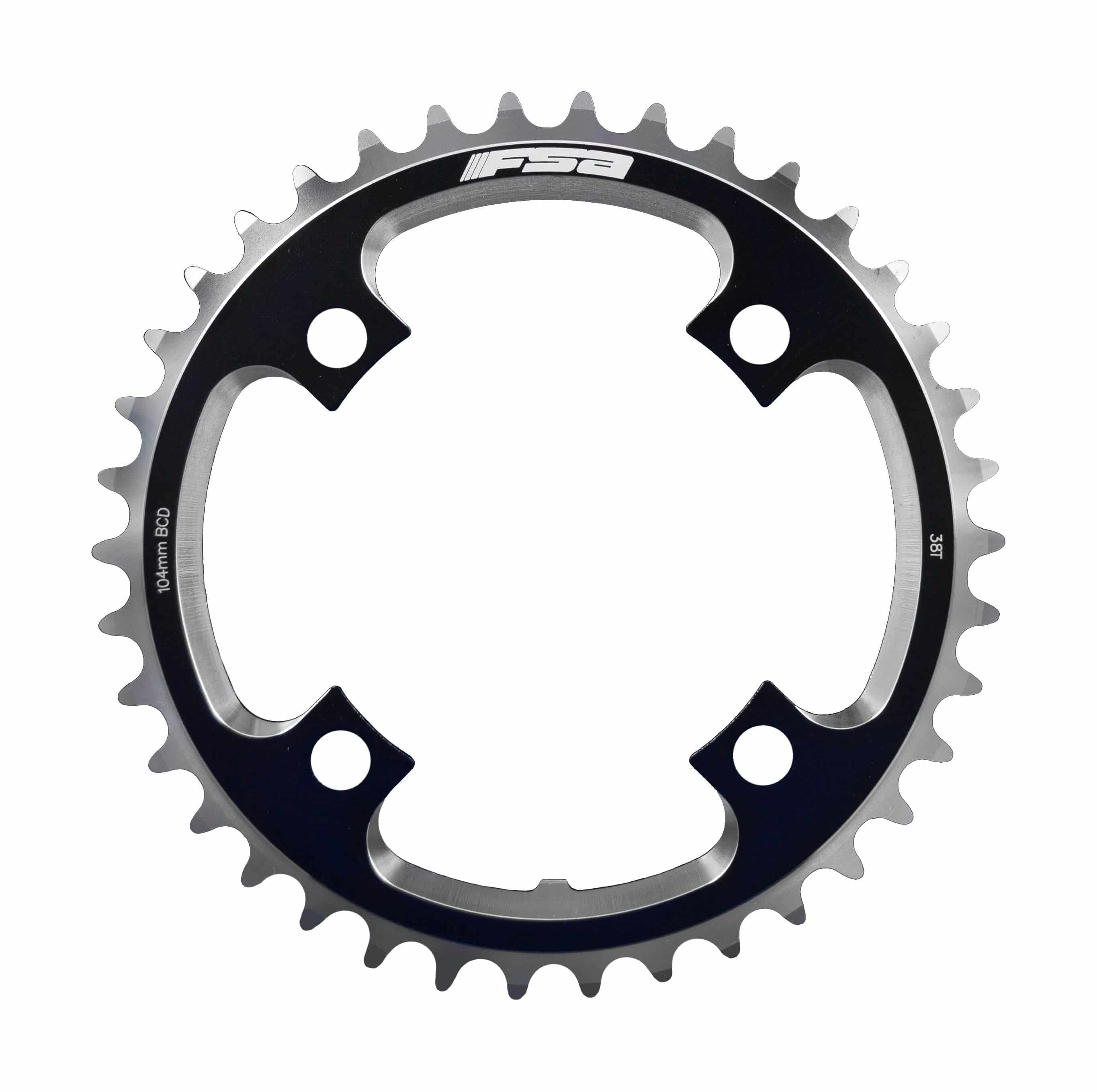 FSA DH MTB 1x10 chainring in black with 104x38T teeth, 4-hole mount, designed for downhill mountain biking components