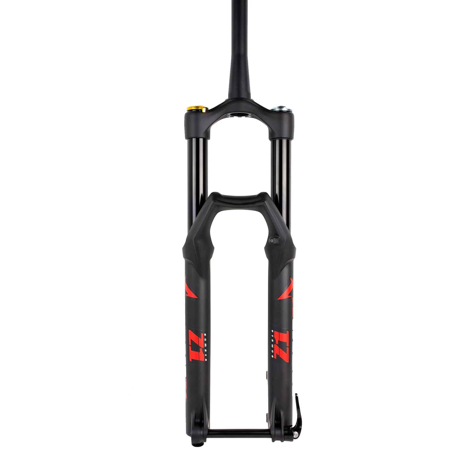 Marzocchi Bomber Z1 2022 MTB fork with tapered suspension, Grip Sweep-Adjust, and components for mountain biking.