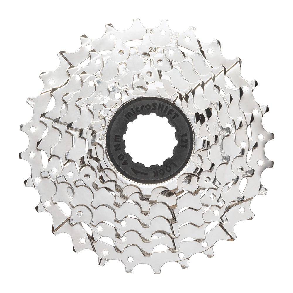 MicroSHIFT H072 H-Series 7-speed steel cassette compatible with HG hubs, featuring durable construction for bike components.