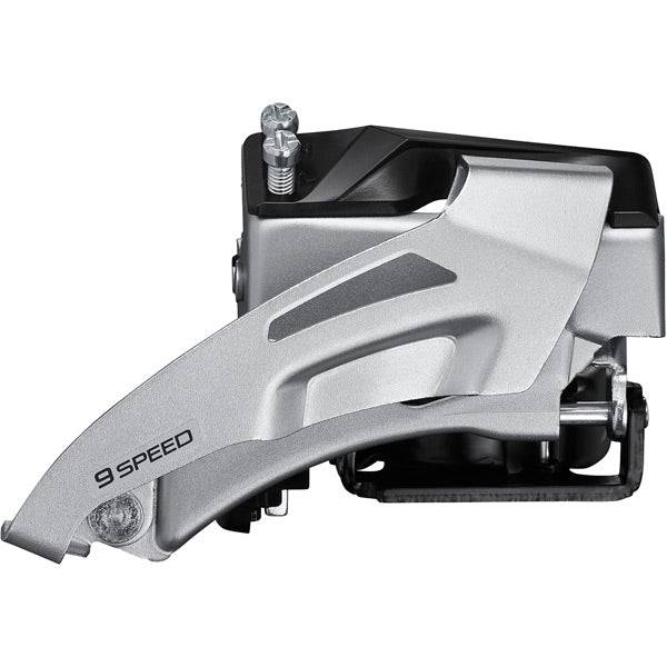Shimano Altus FD-M2020 9-speed front derailleur with double top swing and dual pull for mountain bike components.