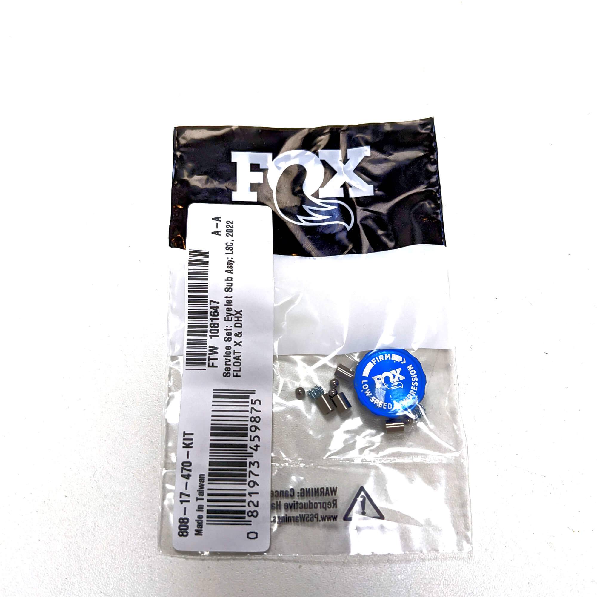 Fox Shock Float X and DHX LSC eyelet assembly for 2022 rear shock, showing detailed components and mounting hardware.