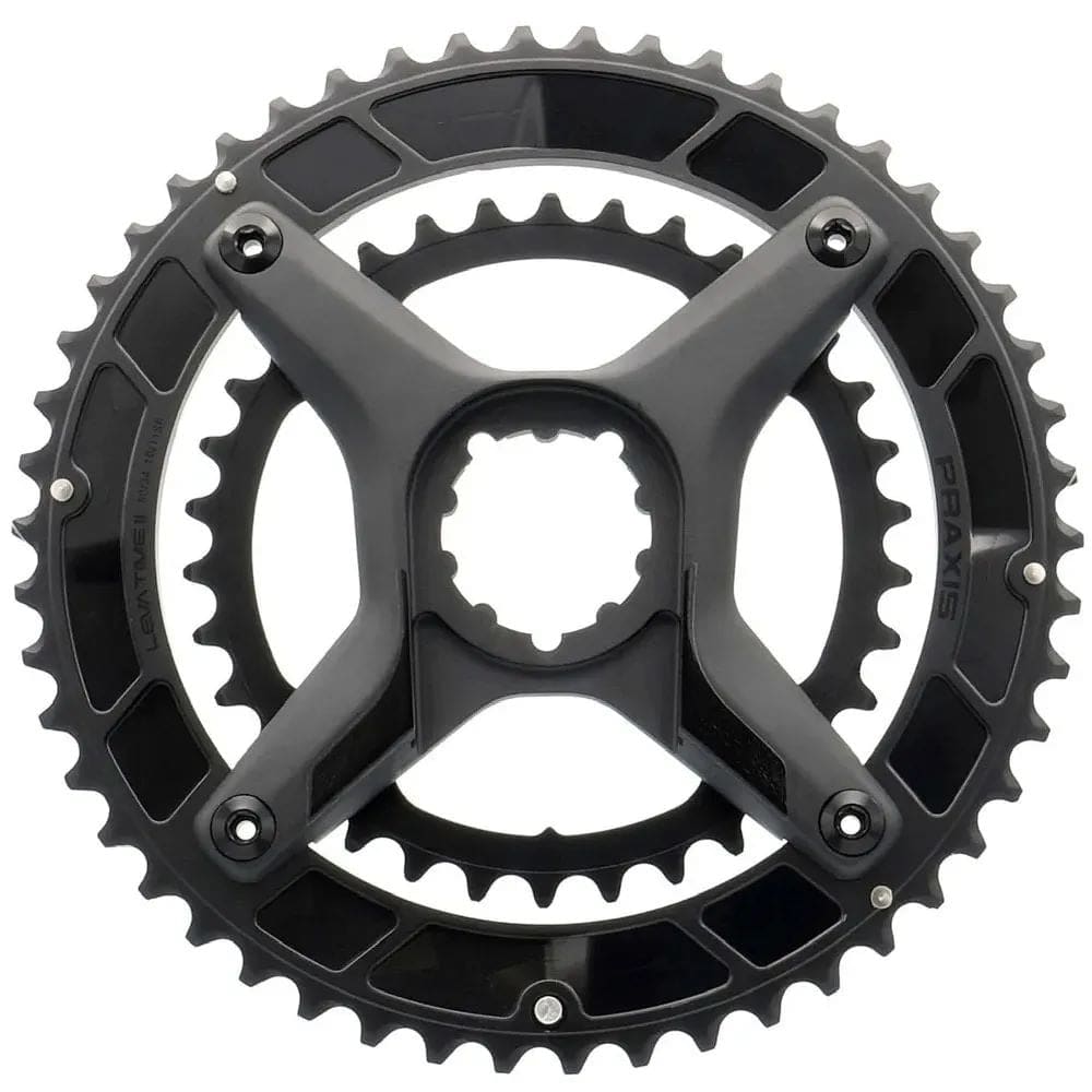 Praxis Works CR 160/104 BCD LT2 X-RINGS road chainrings for 10/11/12-speed bikes, with 52/36 tooth sizes.