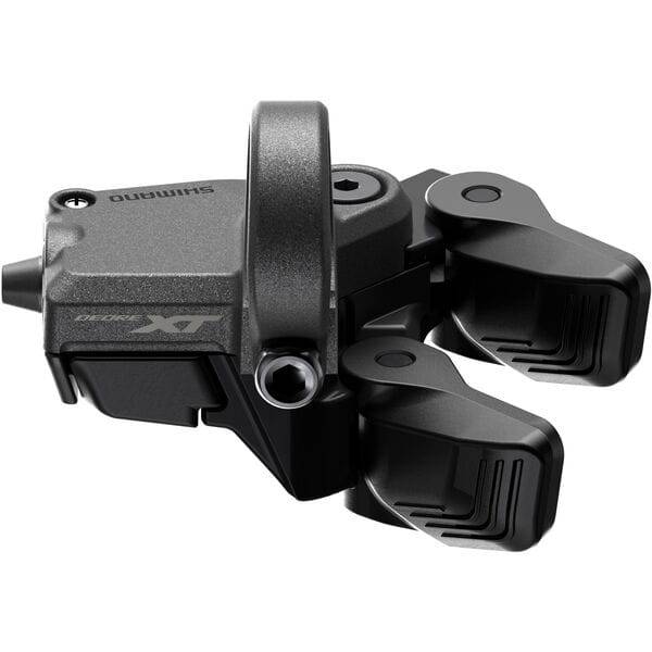 Shimano Deore XT SW-M8150-R Di2 right hand shift switch clamp band with E-tube SD300 for bicycle gear shifting.