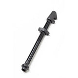Black DT Swiss tubeless valve with aerodynamic dust cap for 49-65mm deep rims, designed for bicycle wheel components
