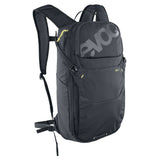 EVOC Ride Performance 12L cycling backpack with hydration system, helmet flap, and adjustable straps for bike riding.
