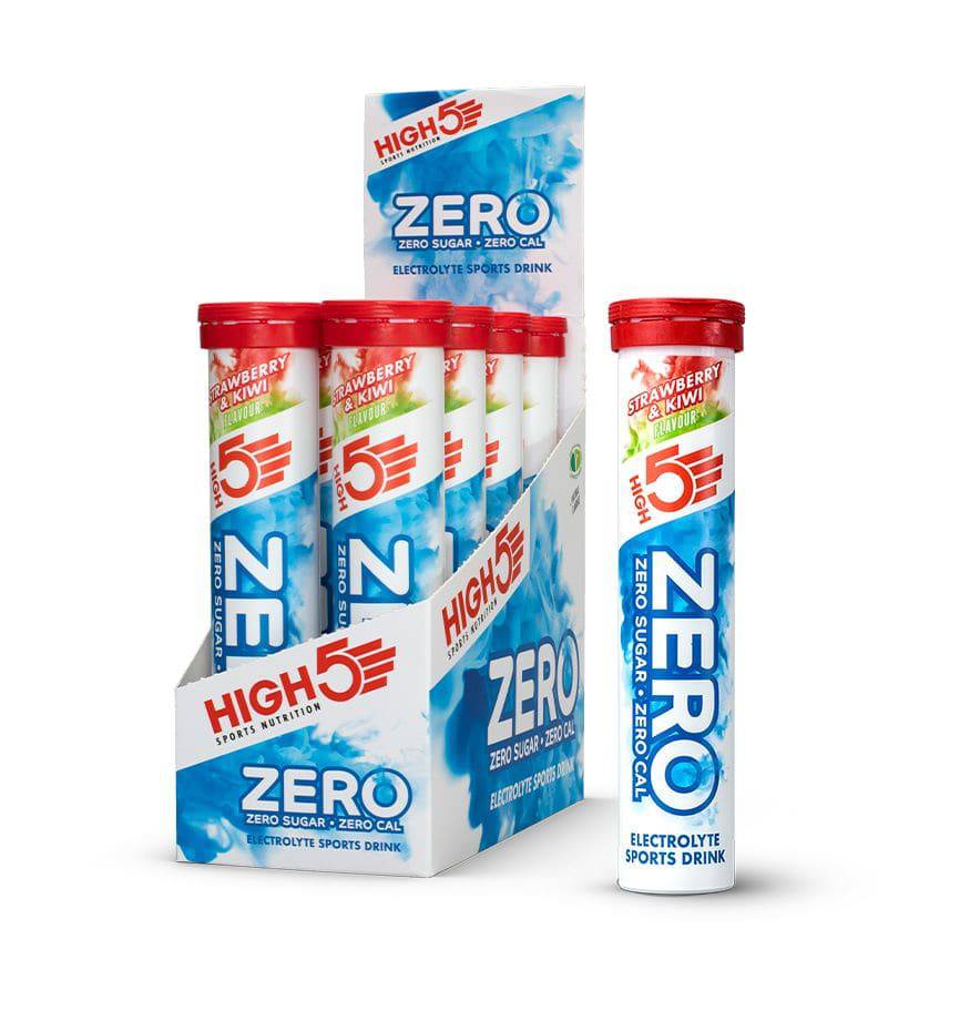 High5 ZERO hydration electrolyte tablets in a tub, sugar-free with vitamin C, designed for active hydration and electrolyte balance.