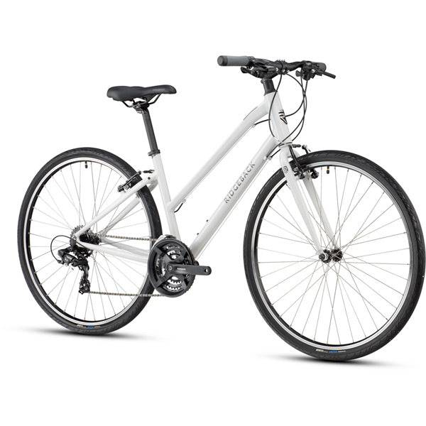 Ridgeback Motion open frame hybrid bike with Shimano 3x7 drivetrain and 700x42c tires, designed for versatile city and trail riding.