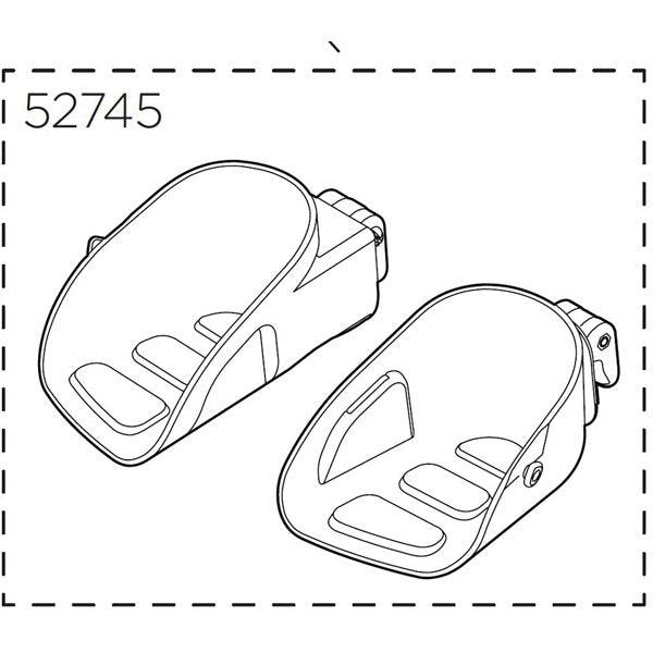 Thule Yepp Maxi footrests for child bike seats, pair of left and right replacement accessories, showing adjustable foot support components.
