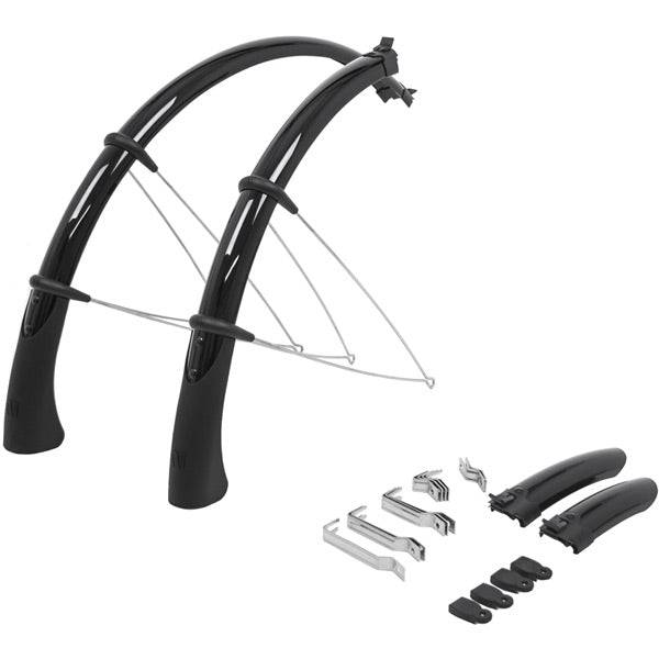 Black M Part QF Quick Fit 700x38mm road bike mudguards with rubber tail, designed as durable bike accessories.