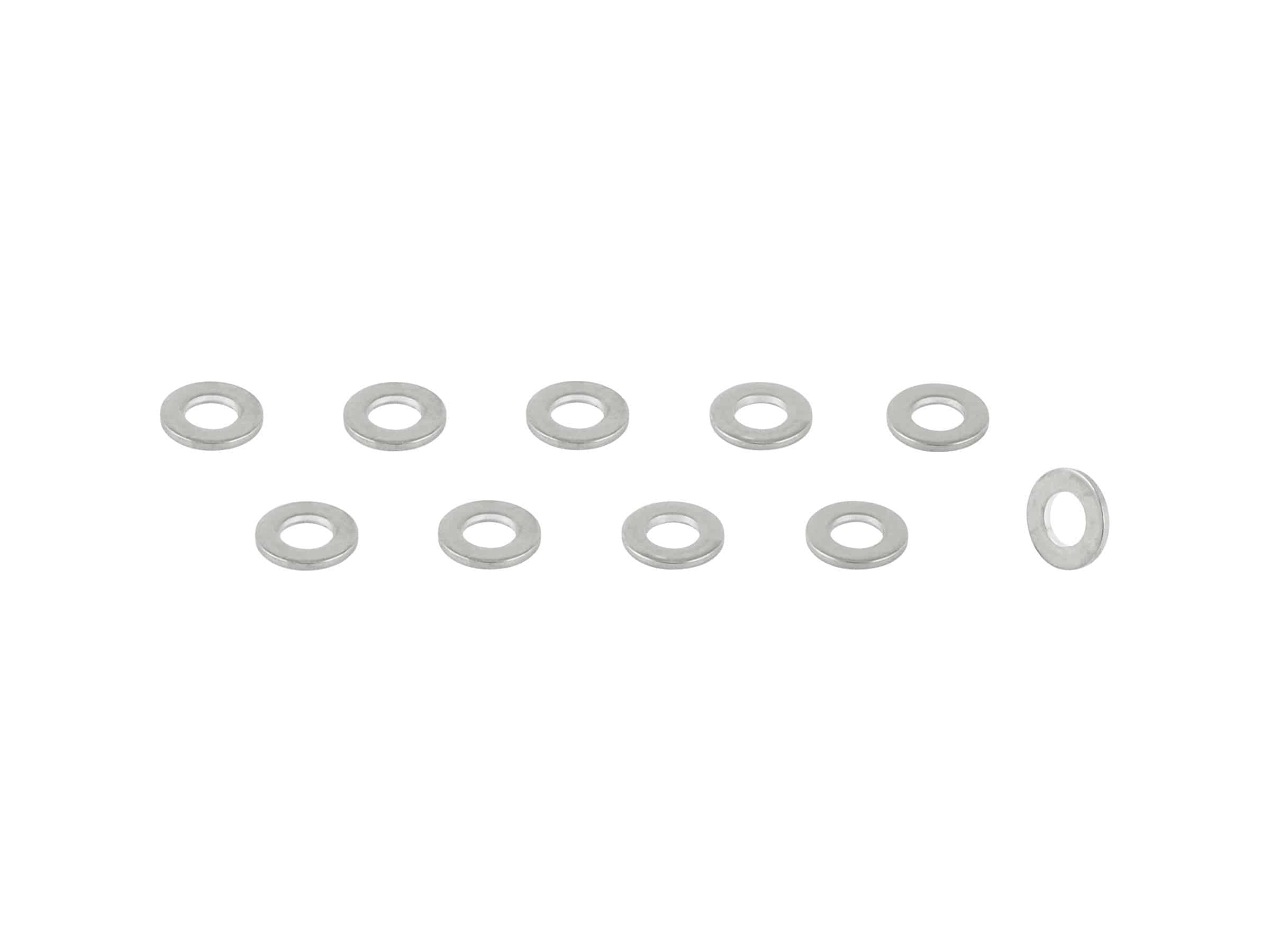 Set of four Bontrager Aeolus pro silver spoke nipple washers for bicycle wheel components, showing close-up of washers and spokes.