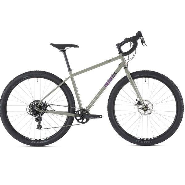 Genesis Vagabond gravel bike with 29er wheels and Sram Apex drivetrain, suited for touring and commuting, shown from side view.
