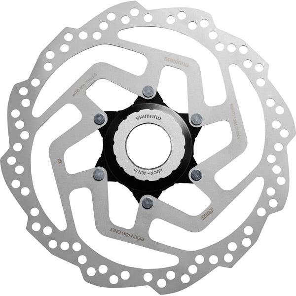 Shimano Tourney SM-RT10 disc brake rotor for resin brake pads, center-lock design, bicycle cycling component.