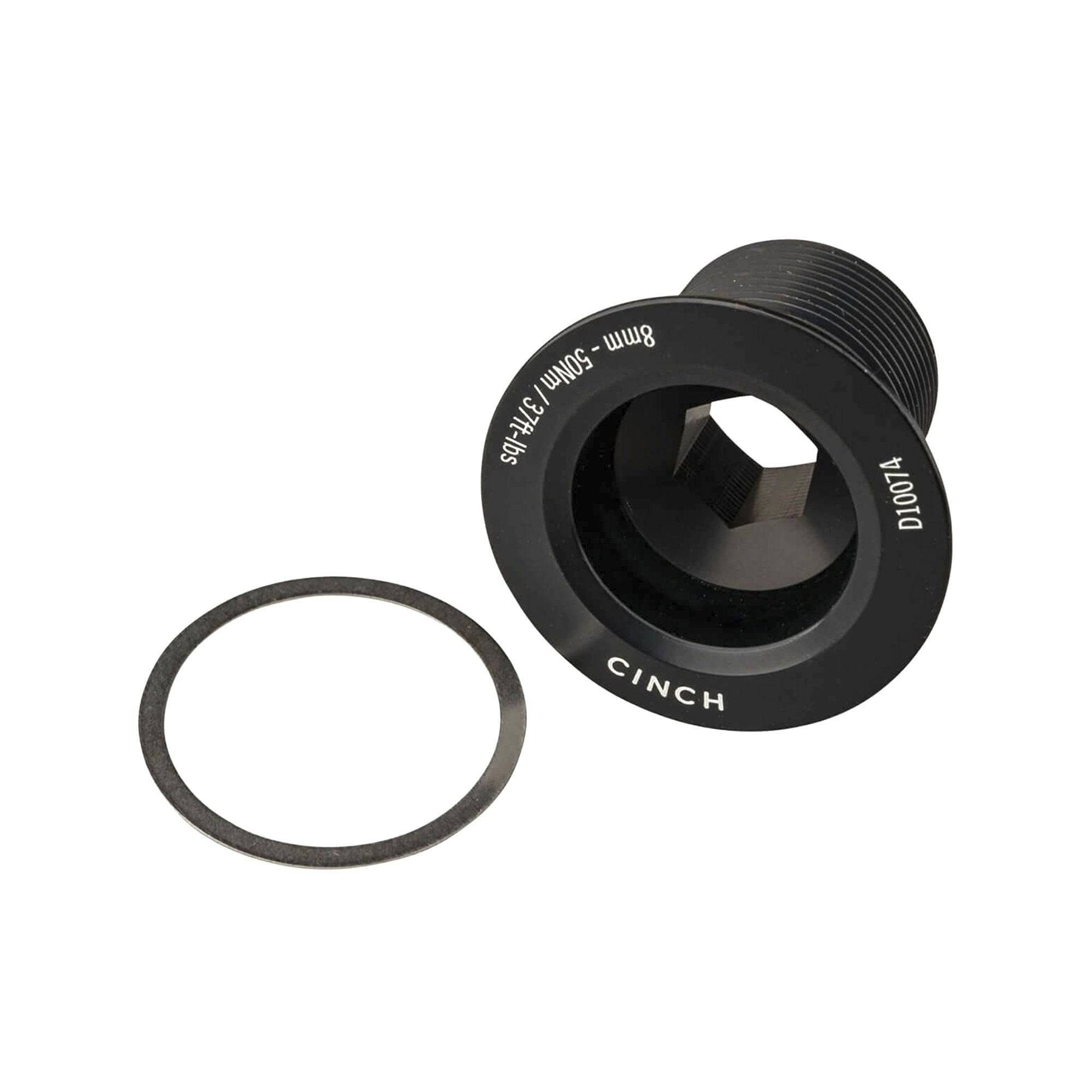 Race Face Cinch NDS M18 bolt and washer for 30mm axle cranksets, compatible with Next SL, SixC, Turbine, and Atlas components.