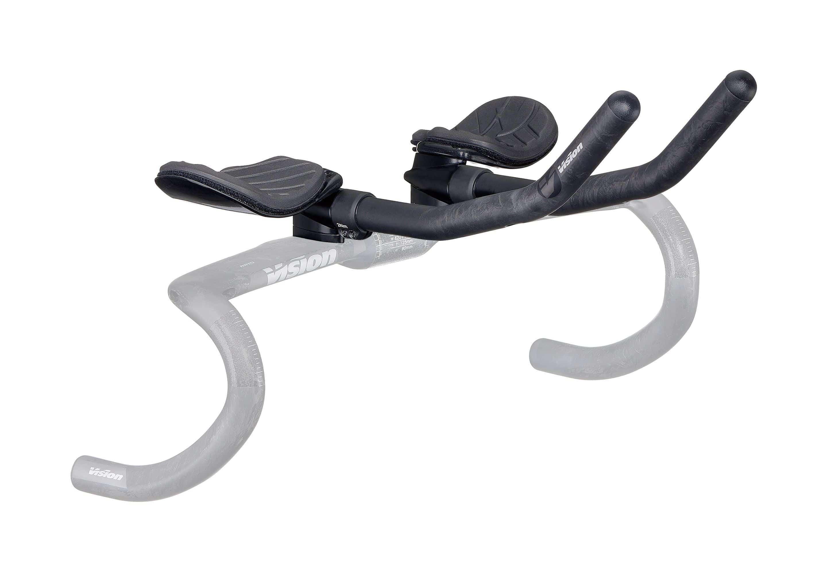 Vision Metron 4D J-Bend Aero handlebar with armrest mounts and pads, designed for high-performance cycling components.
