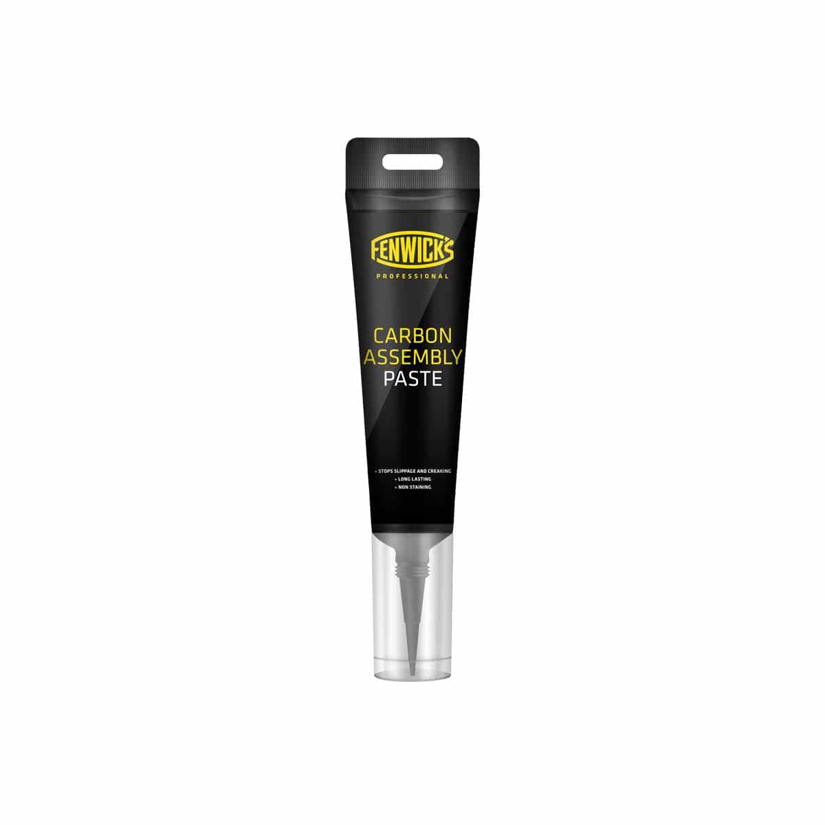 Fenwick's Professional Carbon Assembly Paste 80ml tube for bike seatposts, handlebars, and stems, used in workshop maintenance.