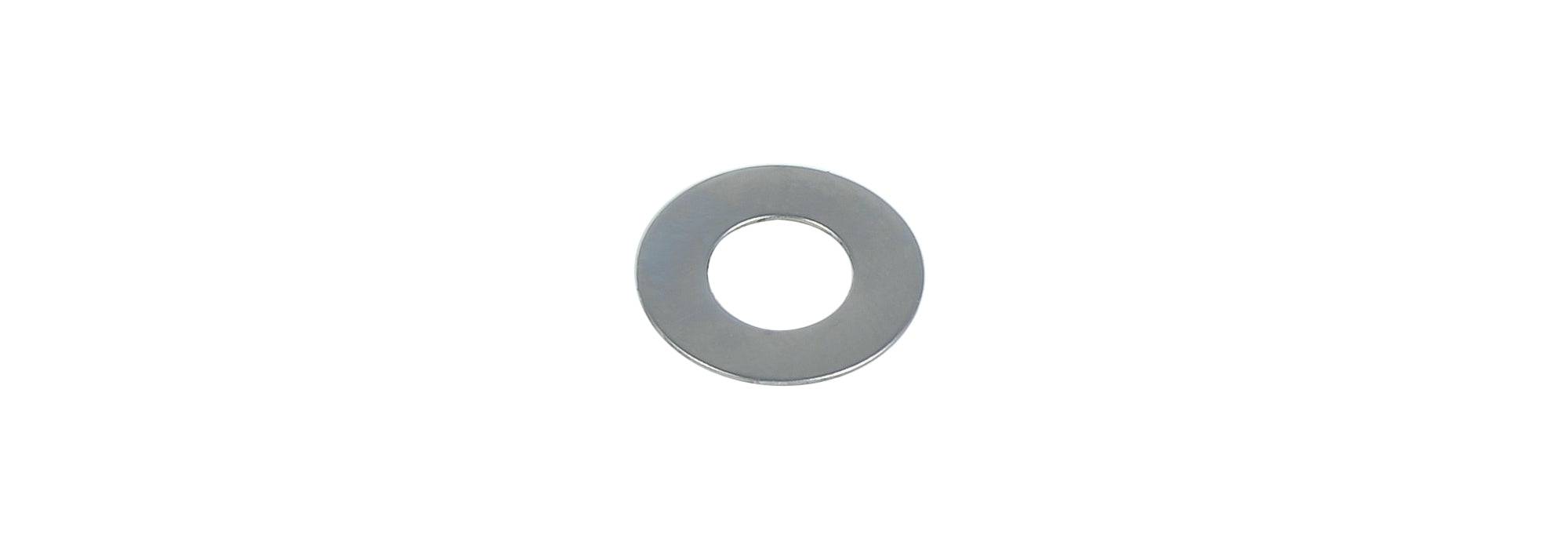 Trek stainless steel shock mount washer, 0.5mm thick and 8.2mm diameter, for suspension component installation.