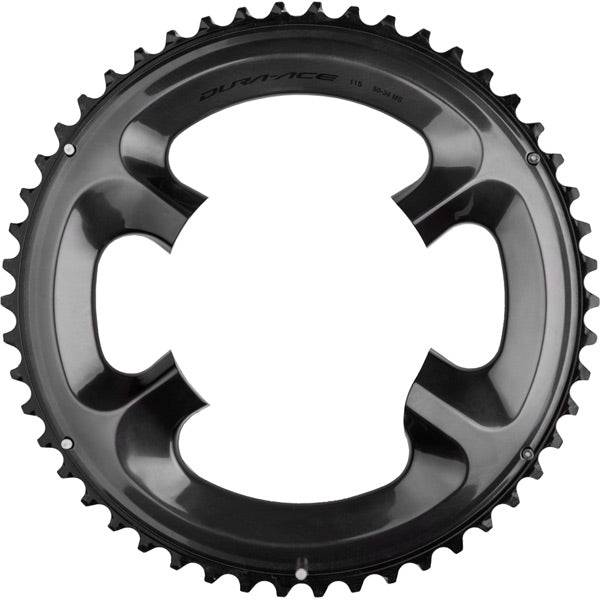 Shimano Dura-Ace FC-R9100 50-tooth outer chainring for 11-speed cranksets, featuring a sleek metal design and precise engineering.